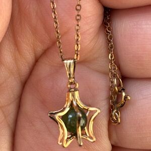 Vintage 12k Gold Filled Jade Star Necklace | Mid Century Green Pendant